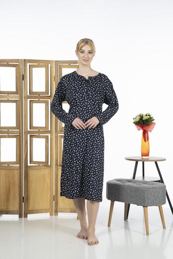 Estiva 23246-3 Top Buttoned Long Sleeve Patterned Lycra Viscose Casual Dress