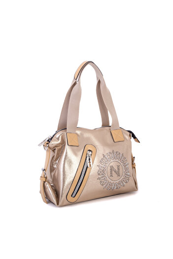 Nas Bag Front Zipper Detailed Stone Emblem Glitter Thick Zipper Closure