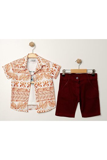 Chicsy Baby Style Shirt Leaf Pattern Adjustable Waist Short Sleeve with Shorts 3-Piece Suit Children's and Baby's Clothing Self