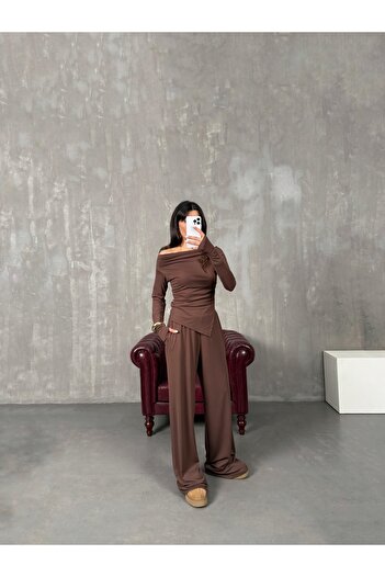 Marbella Women's Off-The-Shoulder Draped Asymmetrical Blouse & Wide Leg Pants Set