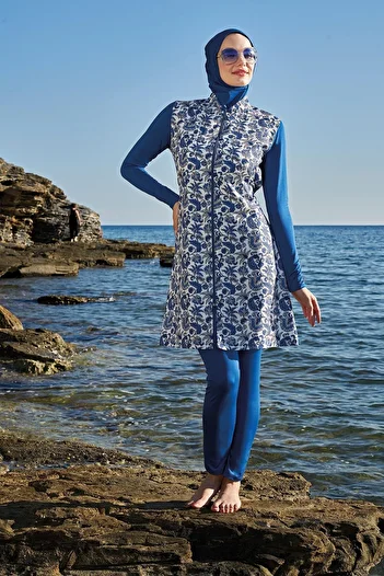 Ruko Maio 23111-7 Zippered Stretchy Parachute Fabric Full Hijab Swimsuit