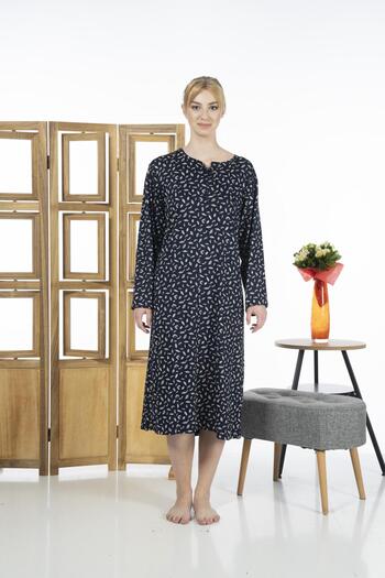 Estiva 23246-3 Top Buttoned Long Sleeve Patterned Lycra Viscose Casual Dress