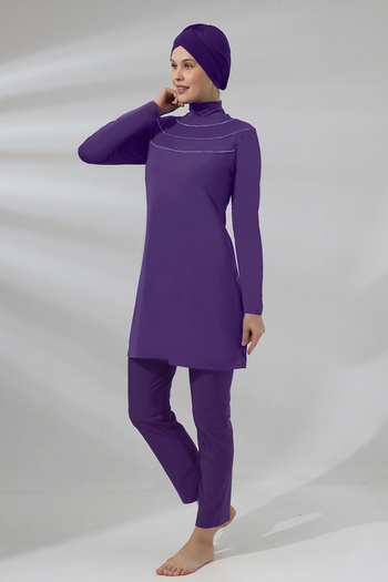 REMSA Plus Size Lycra Full Covered Hijab Swimsuit 1286-23 Purple
