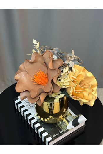 MY LOVE ÇİÇEKÇİLİK Gold Metal Vazoda 3'Lü Dekoratif Yapay Çiçek