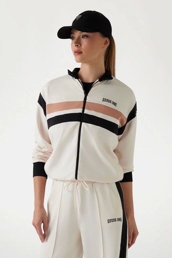 Guess Suzanne Full Zip Sweatshirt Women's Beige Tracksuit Top V5Rq00Kco72-G6F4