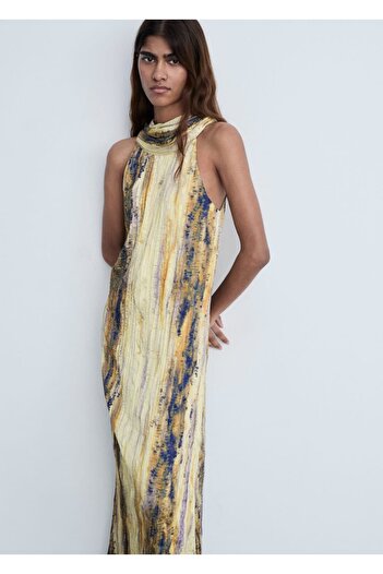MANGO Woman Long Satin Textured Dress