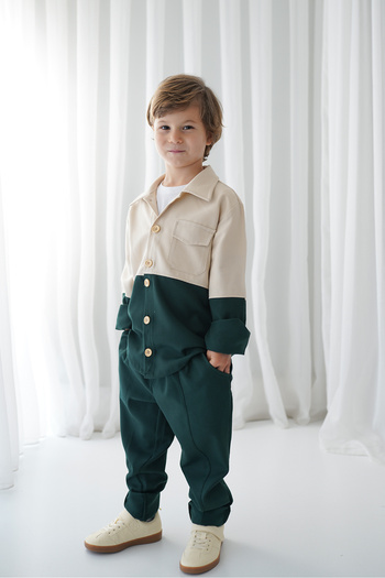 Catz Kids Green Cream Retro Jacket - Carrot Pants Set