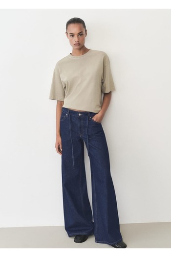 MANGO Woman Wideleg Jean Pants with Low Rise Belt