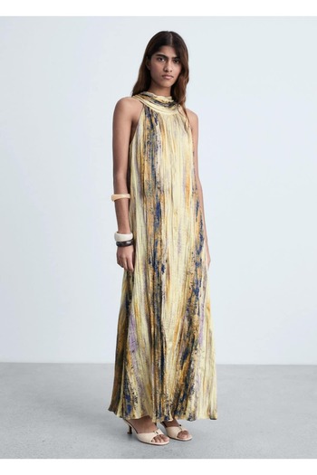 MANGO Woman Long Satin Textured Dress