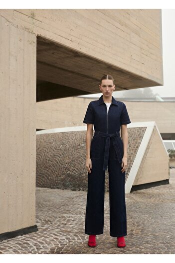 MANGO Woman Short-sleeved Denim Jumpsuit