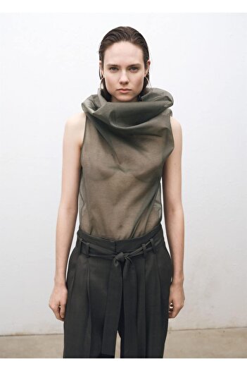 MANGO Woman Silk Blouse with Asymmetrical Neckline