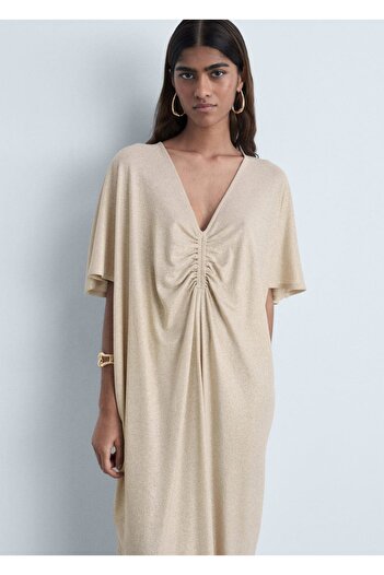 MANGO Woman Φόρεμα lurex με γιακά με κορδόνι