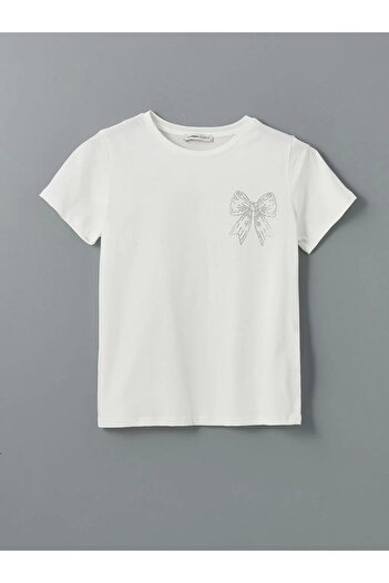 LC Waikiki Lcwaikiki Classic Ecru Crew Neck Rhinestone Women's T-Shirt