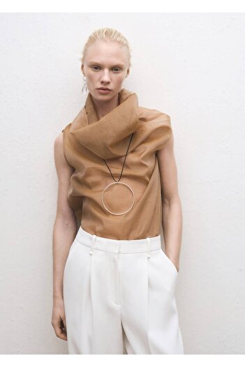 MANGO Woman Silk Blouse with Asymmetrical Neckline
