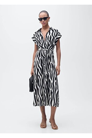 MANGO Woman Rochie cămașă cu imprimeu zebră