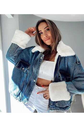 Kısmetin Butiği New Season - Women's Coat, Fur, Short Jeans, Blue and White Make up the Difference