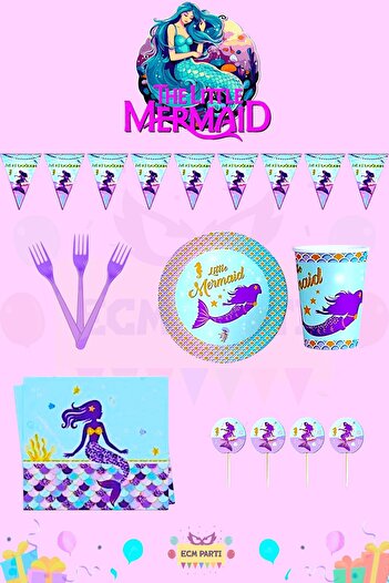 ECM PARTI Mermaid Themed Mini Birthday Party Set for 32 People