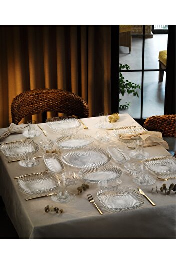EMBazaar 35 Pcs Super Luxury X Large Glass Breakfast Set Presentation Plate Set Glass Breakfast Set