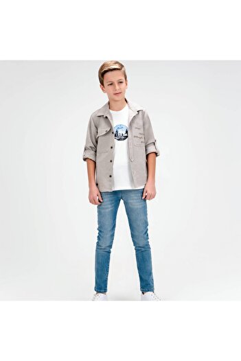 Cool Exclusive Boy's 100% Cotton Double Pocket Letter Printed Long Sleeve 4-Piece Shirt Set