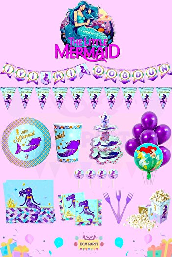 ECM PARTI Mermaid Themed Maxi Birthday Party Set for 32 People
