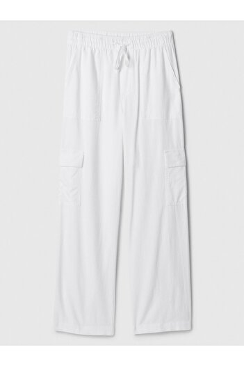 GAP Kadın Beyaz Keten Karışımlı Wide-Leg Kargo Pull-On Pantolon