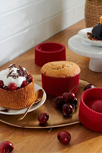 Tchibo 3 Pcs Silicone Dessert Molds, Dark Red