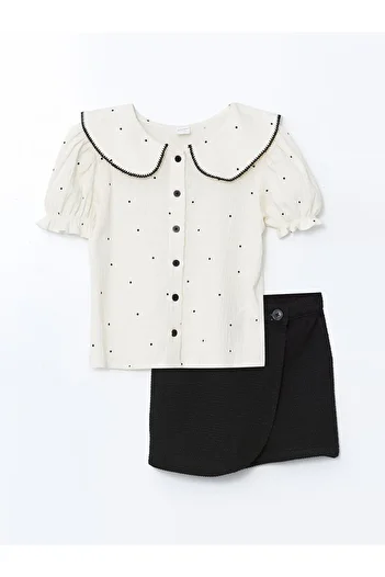LC Waikiki Ecru Baby Lapel Girl's Shirt and Shorts Skirt Set of 2