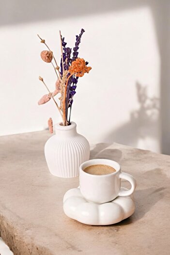 Heredot Mithra Life White Daisy Shaped Turkish Coffee Cup Set - 95 ml Mit1156