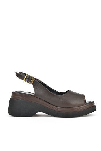 Ziya Genuine Leather Women's Heeled Sandals - 151992 Z64003 Coffee