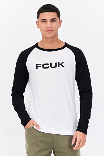 French Connection Men Crew Neck Long Sleeves Brand Logo T-Shirt, White