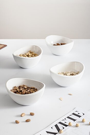 EWs Acrylic Baroque White Oval 4-Piece Small Bowl Set & Snack Bowl & Presentation & Treat (Not Glass)
