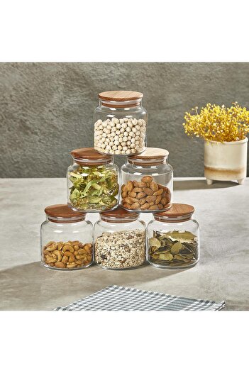 SELKA HOME 6-Piece 635 ml Plain Glass Jar with Wooden Lid