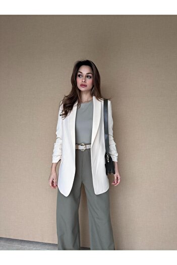 BUTİK ELAJ Women's Beige Sleeveless Blazer Jacket
