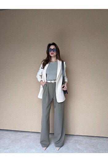 BUTİK ELAJ Women's Beige Sleeveless Blazer Jacket