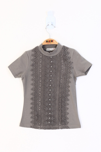 Toontoy Girl's Pearl Detailed Lace T-shirt