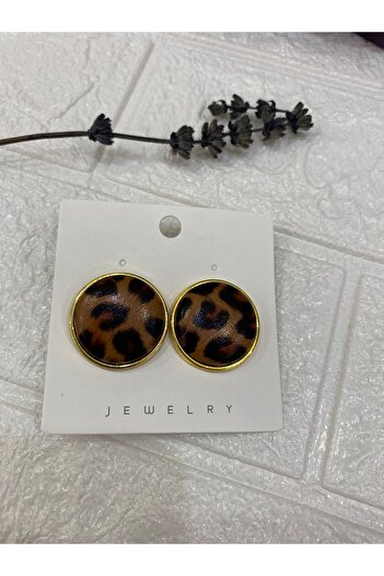 sema aksesuar Leopard Stud Earring - Brown Leather Earring - Valentine's Day Gift