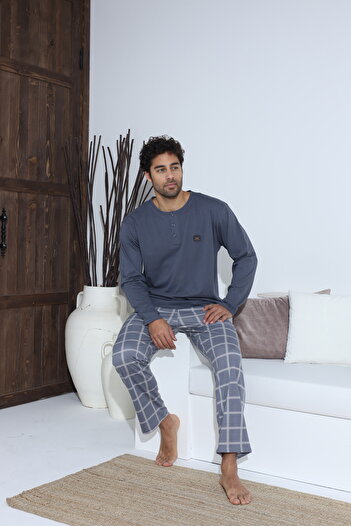 CALİA Men's Combed Single Jersey Long Sleeve Pajama Set