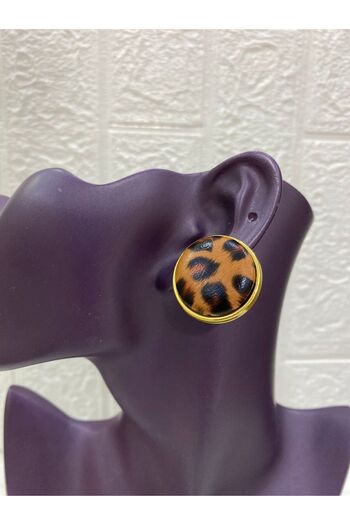 sema aksesuar Leopard Stud Earring - Brown Leather Earring - Valentine's Day Gift