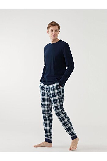 LC Waikiki Lacivert Standart Kalıp Ekose Erkek Pijama Alt