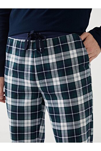 LC Waikiki Lacivert Standart Kalıp Ekose Erkek Pijama Alt
