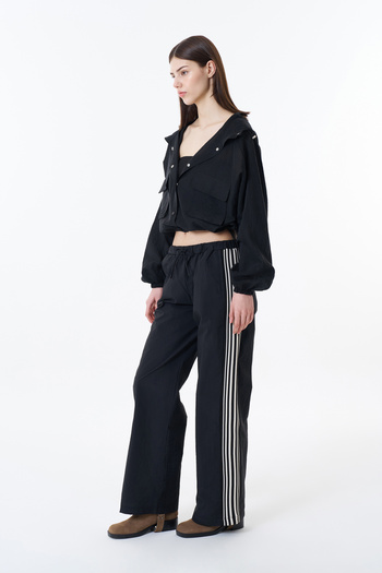 Quzu Double Stripe Elastic Waist Trousers Black