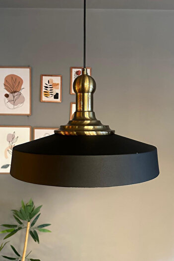 Bamyum Açe Siyah Tekli Eskitme Uzun Tokmak Başlık Avize Retro Sarkıt Ofis Showroom Salon Mutfak Avizeleri