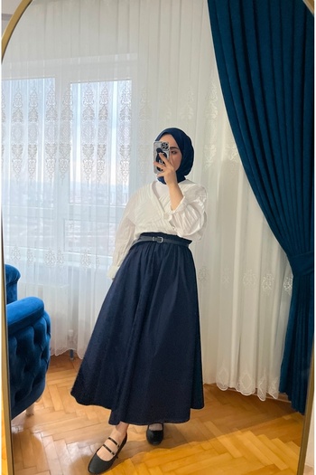 tesettürgiyim Fusta de buzunar din popelin / Bleumarin