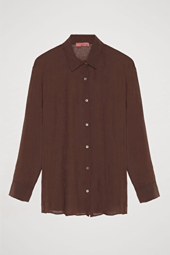 Quzu Brown Chiffon Shirt - Buttons