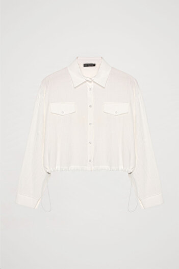 Quzu Ecru Shirt - Elastic Waist Detail and Pocket Cover