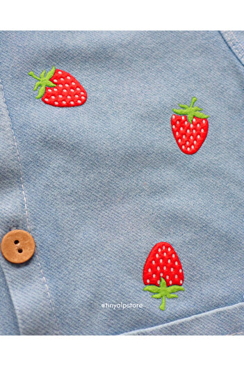 TinyAlp Soft Denim Fabric Strawberry Patterned Baby Jumpsuit