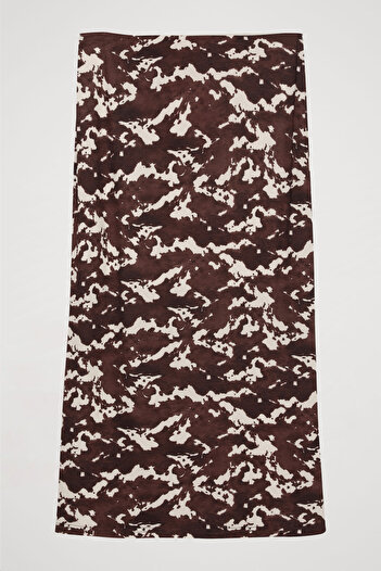 Quzu Brown Midi Skirt - Wave Pattern