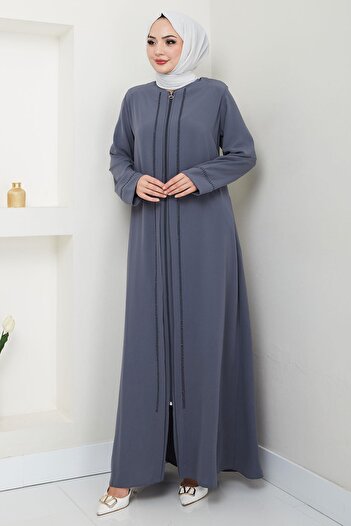 hafsamina Large Size Ferace with Gray Stones - Mina Hm2308