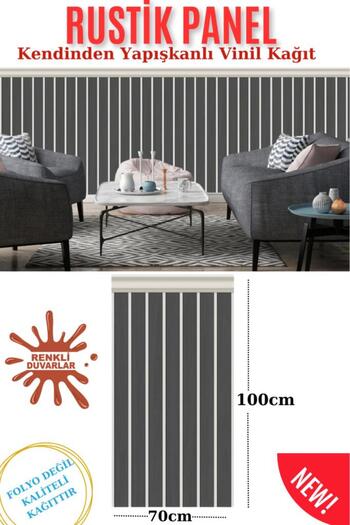 Renkli Duvarlar 70Cmx100Cm 1Pcs Rustic Model Anthracite Adhesive Vinyl Wallpaper Slat Paneling Panel Patterned