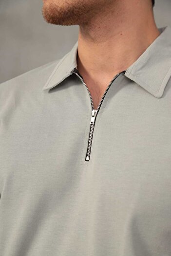 FRANCO RENZO Gray Half Oversize Zippered Men's Shorts Set 054